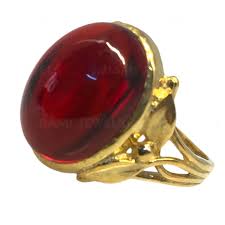 Floral Red Ruby Cabochon CZ Ring 14k Yellow Gold 925 Silver ...