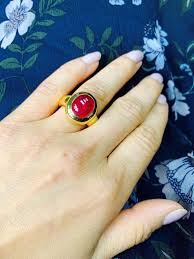 Rubellite Cabochon Engagement Ring in 18K Yellow Gold For ...