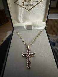 JoAnne Jewels Goldtone 2 Side Red White Crystal Cross ...