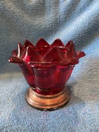 Vintage VIKING RUBY RED GLASS FLOWERLITE w/Pedestal Silver ...