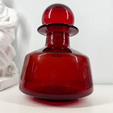 RAINBOW GLASS Ruby Red DECANTER w/BUBBLE Stopper VTG 8.25in ...