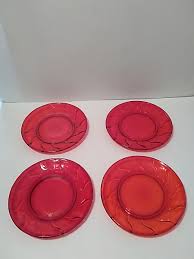 FOSTORIA GLASS JAMESTOWN RUBY RED SALAD PLATES 8.25" SET OF 4 | eBay