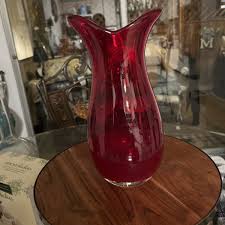 9.5" Ruby Red Heavy Hand Blown.Valentine Heart Vase.Perfect For Valentines Day. | eBay