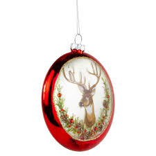 Glittered Reindeer with Wreath Glass Disc Christmas Ornament - 4" - Red - Bed Bath & Beyond - 36924156