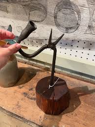 🤩 SATURDAY STAFF PICKS! 🤩 MATT- Primitive wrought iron rushlight holder candle holder, 1st floor 392IDC $75 BRANDEE- Vintage rag rug bag, 4th floor 355BV $15 Folk Art wood painted fish shelf,