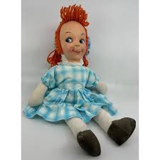 Vintage Rubber Faced Rag Doll Blue Plaid Dress Orange Hair ...