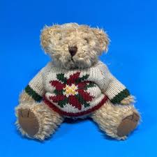 Russ Berrie Small 4" Bear Plush in Poinsettia Christmas ...