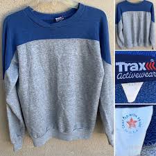 Vintage Trax Activewear Sweatshirt Gray Blue Color Block 80s 90s 1980s L | eBay