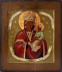 ANTIQUE 19c RUSSIAN PAINTED ICON: Mother of God "The ...