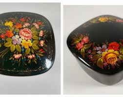 Vintage USSR Metal Hand Painted Floral Trinket Box / Jewelry ...