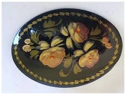 Russian Signed Lacquer Hand Painted Copper/Gold Brooch Pin ...