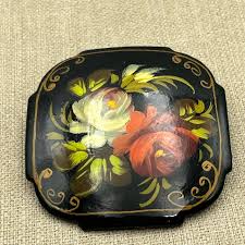 Vintage Russian lacquer hand painted brooch In... | Depop
