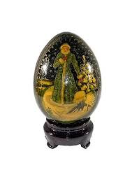 Vintage Hand Painted Signed Black Lacquer Russian Wood Egg Folk Art WinterTime | eBay