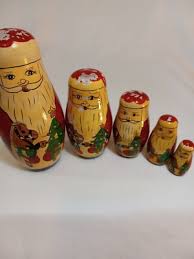 Set Of Five Wooden Vintage Nesting Santa Dolls Christmas Tree Pony | eBay