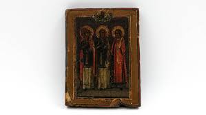 Russian Icon Plaquette: Three Hierarchs