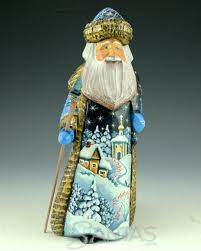 Blue and Gold Russian 10.2 inch Winter Scenic Santa | santas.com