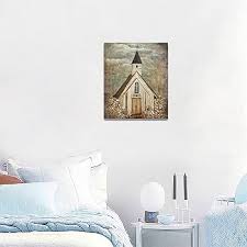Country Church Canvas Wall Decor Art Christian Religion Faith Beautiful Rustic Flowers Encircled Church Painting Artwork Crosses Pictures Prints Framed Wall Decorations for Office Living Room Bedroom : Amazon.sg: Home