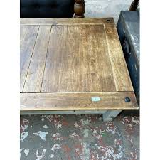 A Mexican pine and grey painted rectangular coffee table