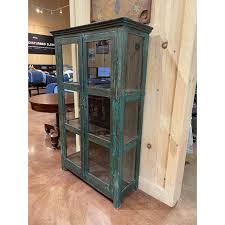 Vintage Green-Painted Glass Front Display Cabinet | Chairish