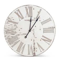 Round Roman Numeral Antique White Wood Wall Clock - Pick Up ...
