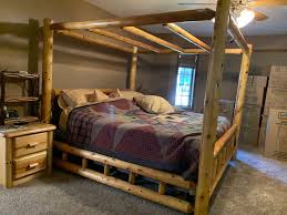 King size Pine log canopy bed frame headboard... | Zimmerman ...
