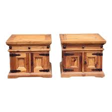 Pair of Rustic Pine Nightstands With Wrought Iron Hardware | Chairish