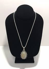 Vintage Sterling Silver 925 Cabochon Stone Pendant Necklace ...