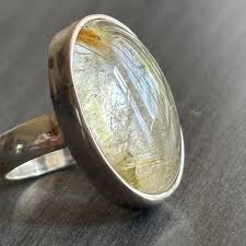 Golden Rutile Quartz Ring Men Women Size 7 8 - Sterling ...
