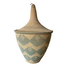 Large Vintage African Style Lidded Floor Basket With ...