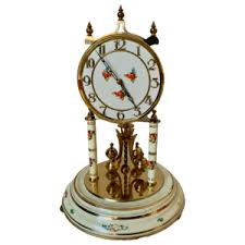 Kundo 400-Day Clock with Floral Pattern – Cream & Brass, Original Black Hands, Vintage Restoration - CLOSEOUT - Ronell Clock Co.