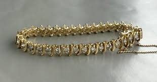 14K YELLOW GOLD S-LINK NATURAL DIAMOND TENNIS BRACELET 3.5 ...