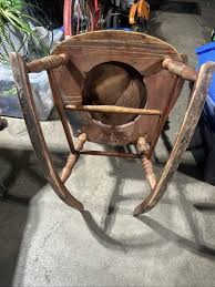 Press Back Antique Chair Wooden Rocker Leather Carved Oak No ...