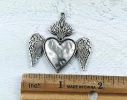 Antique Silver Ox Plated Sacred Heart Charms, Winged, Barbed ...