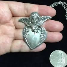 Vintage | Jewelry | C570ssterling Cherub Heart Pendant ...