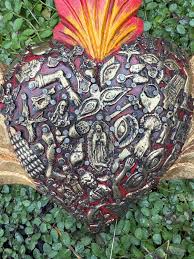 SACRED HEART With MILAGROS and Gilded Wings, Red, Heart With ...