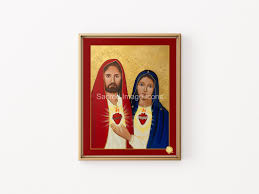 Sacred and Immaculate Hearts 1 Icon Print - Sacred Image Icons