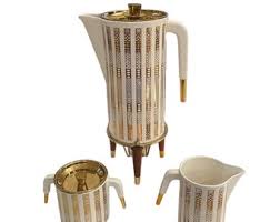 Georges Briard Coffee Set Vintage Coffee Server Carafe Creamer and Sugar Bowl Warming Stand Linometric Design - Etsy