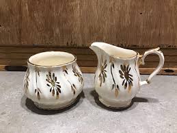 Vintage Sadler Creamer and Sugar Bowl Set Swirl Gold Flowers ...