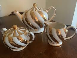 Vintage Sadler Gold and Cream Candy Stripe Teapot Sugar ...