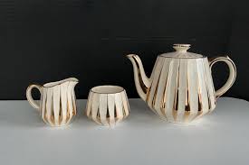 Vintage Sadler Tea Set: Gold Luster Teapot, Creamer, Sugar ...