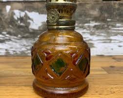 Vintage Hand Painted Amber Glass Oil Lamp - Sailboat Brand ...