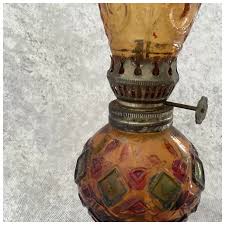 Amber Glass Texture Brass Oil Lamp. For Sale at Ruby Lane