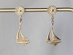 Vintage 14k Yellow Gold Sailboat Dangle Earrings: Nautical ...