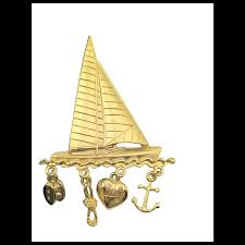 JJ Jonette Jewelry Sailboat Anchor Heart Charm Brooch ...