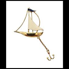 Fernando Originals Gold Tone Blue White Enamel Sail Boat Pin ...