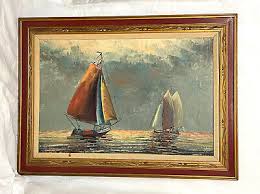 Sailing Boats on Calm Sea - Signed - Framed Orig. Oil Painting | eBay