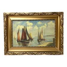 Antique Sailboat Oil Painting Signed S.Feketev Framed | Chairish