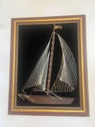 Sailing Ship, Sting & Nail Art on Felt, 1970's - furniture - by owner - sale - craigslist