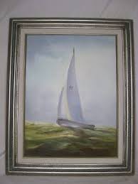 framed & signed oil painting sailboat nautical Y2 boat 12" x ...