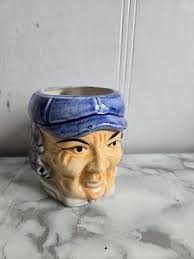 Vintage Japan Busy Smiling Man Toby Mug Jug Blue Cap Curly ...